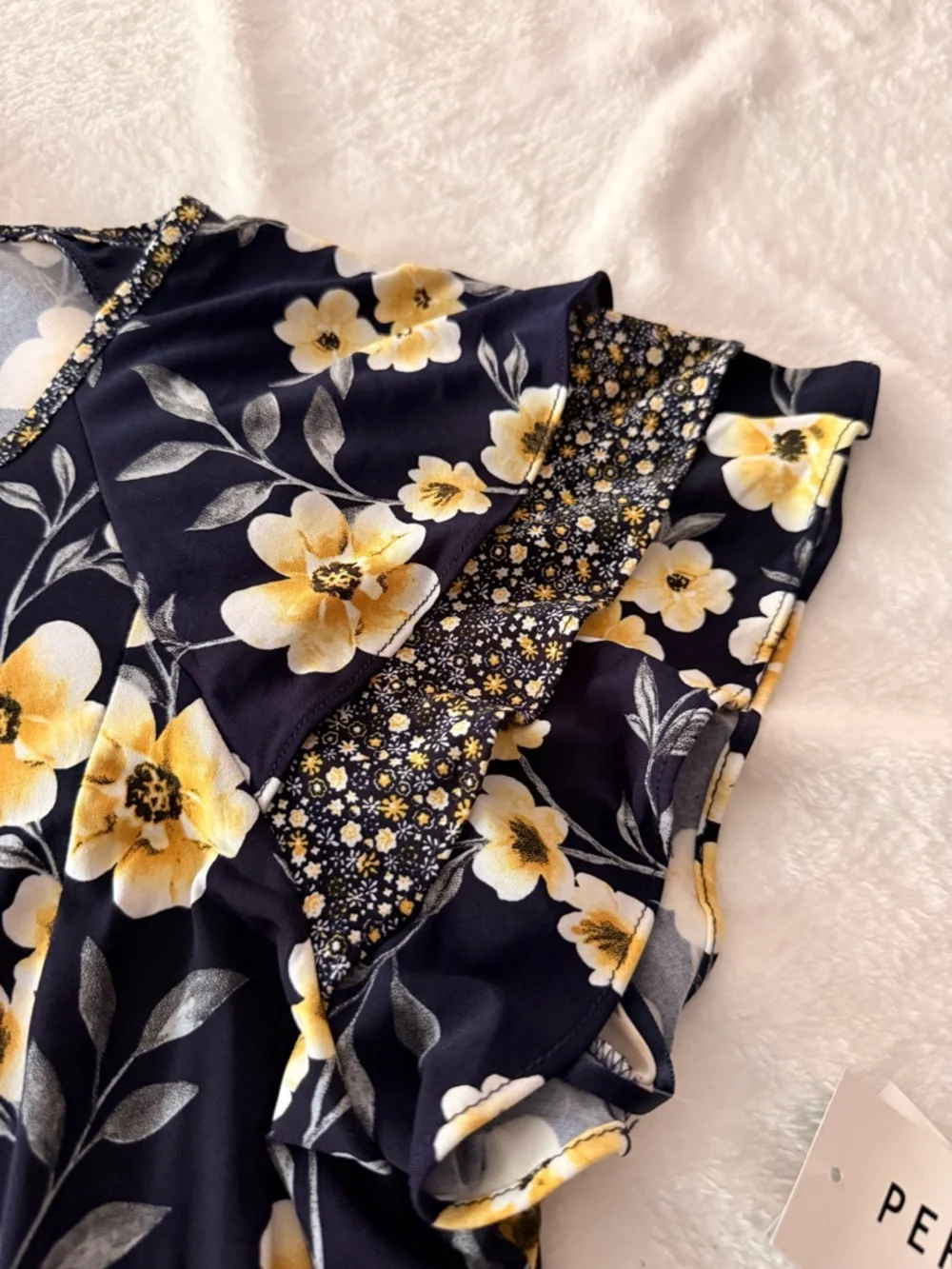 New Perceptions New York Yellow Floral Ditsy Blue Dress XL NWT - Picture 7 of 9